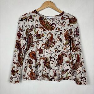 J Jill XS Petite Paisley Boho Top Stretch Long Sleeve Cotton Modal Blouse Casual